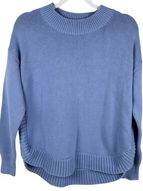 Zaket & Plover Blue 100% Cotton Long Sleeve Chunky Knit Crew Sweater Size Large
